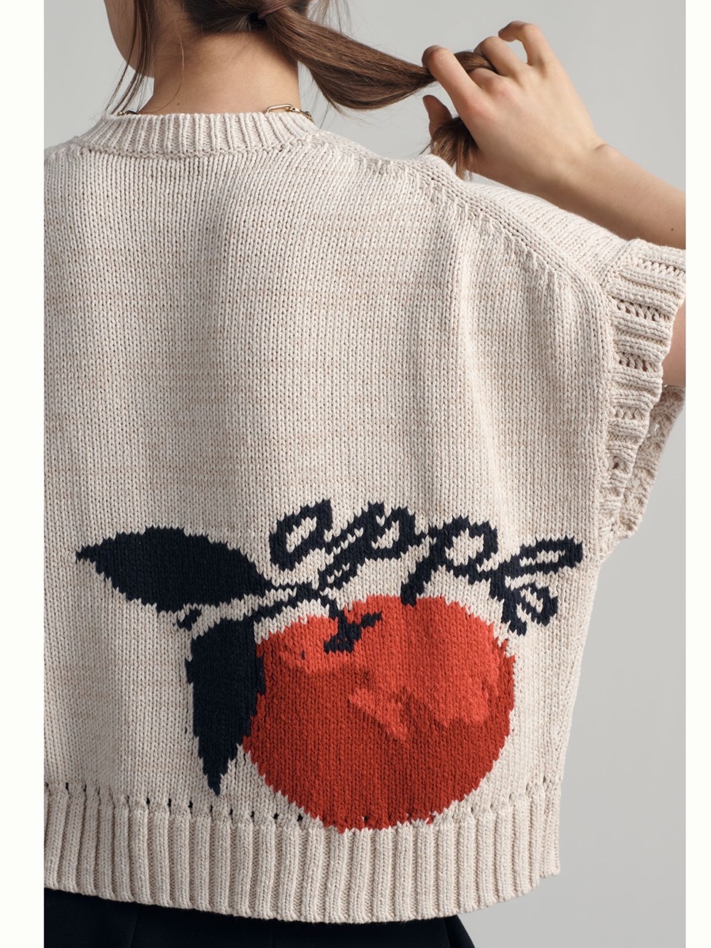 Anthropologie Fruit Sweater Maeve Crew Neck Short Sleeve New Large Apple Veggie